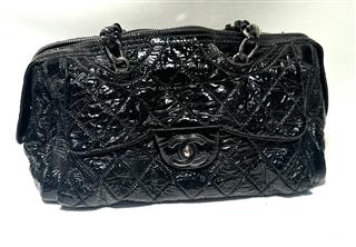 CHANEL Patent Quilted Day Go Black Flap Shoulder Bag!